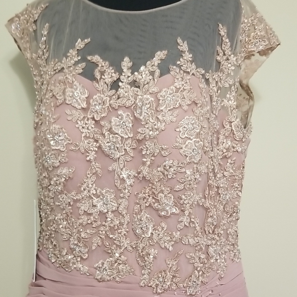NWT AZAZIE Libby Dusty Rose A-Line Sequins Chiffon Floor-Length Dress Wedding 14 - Picture 7 of 16